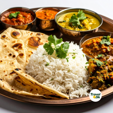 Srílanské jedlo – rice and curry, roti, ovocie